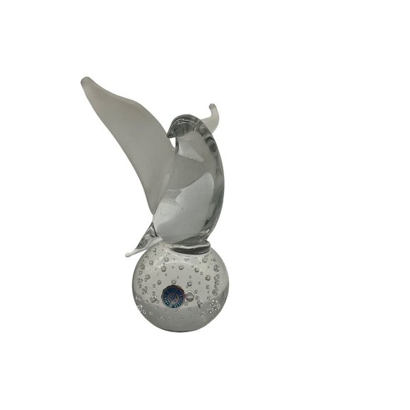 I W Rice and Company Solid Clear Art Glass Dove Paperweight with Frosted Wings - Picture 2 of 16